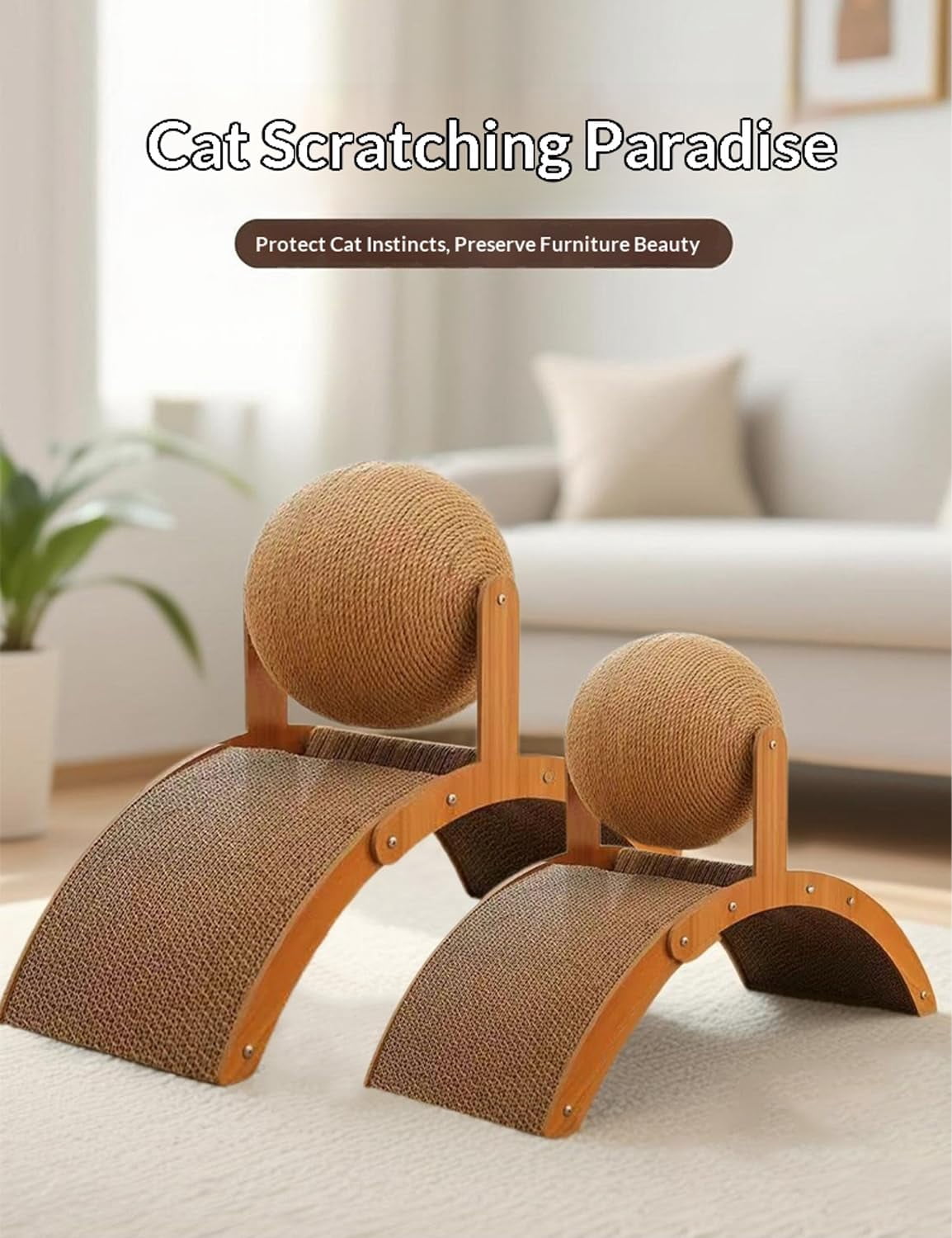 2026 Cat Scratching Ball On Stand, Solid Wood Interactive Cat Scratcher with 360° Rotating Natural Sisal Ball,  Durable Scratching Surface, Attracting A Cat's Attention, for Indoor Cats & Kittens