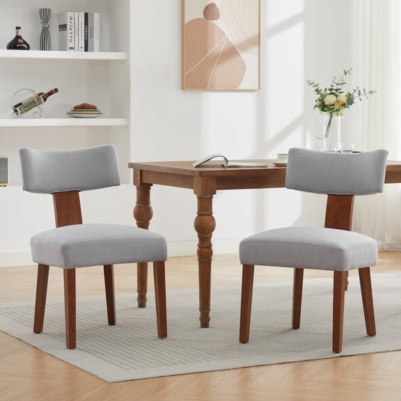 Set of 2 Fur Fabric Modern Armless Dining Chairs, Curved Backrest & Solid Wooden Legs, Upholstered Kitchen Side Chairs for Dining Room Living Room
