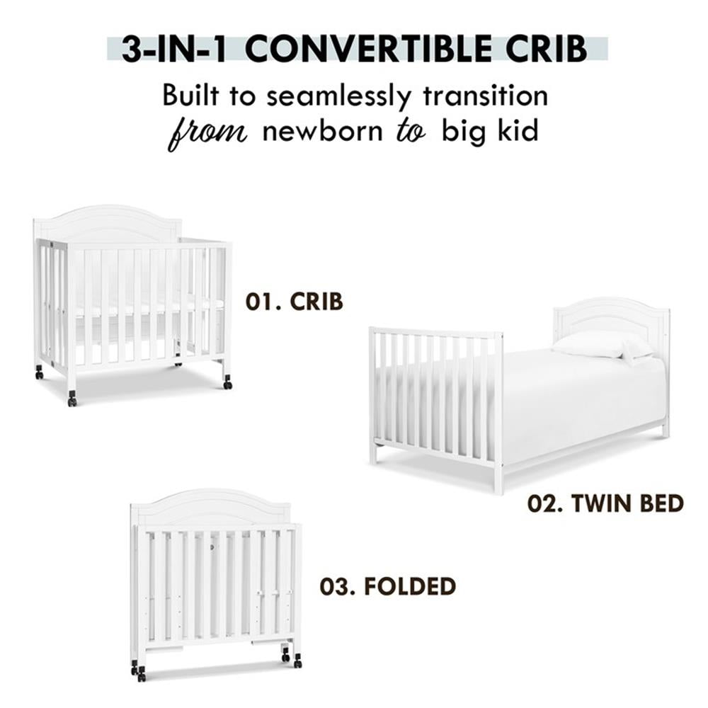 DaVinci Charlie Folding Portable 3-in-1 Mini Crib in White