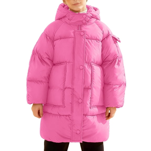 REDARER Winter Girls Hooded Long Down Coat Thickened Warm Padded Jacket Outerwear for Cold Weather and Comfort,Size:13-14 Years
