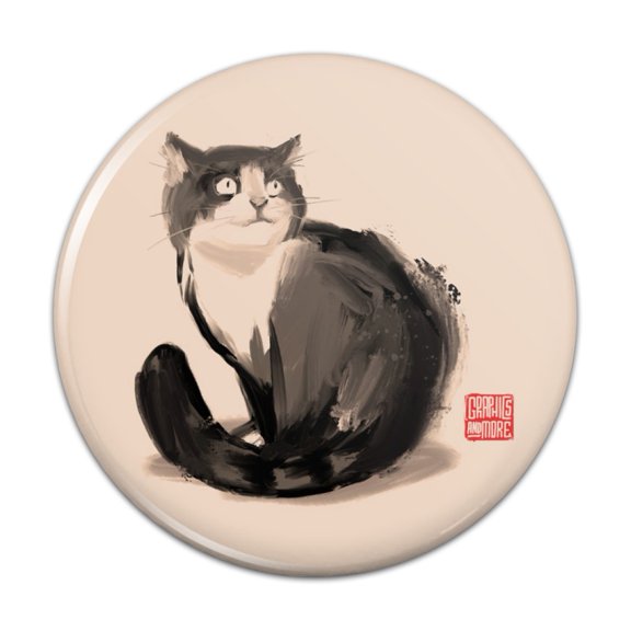 Cat Traditional Chinese Ink Painting Pinback Button Pin