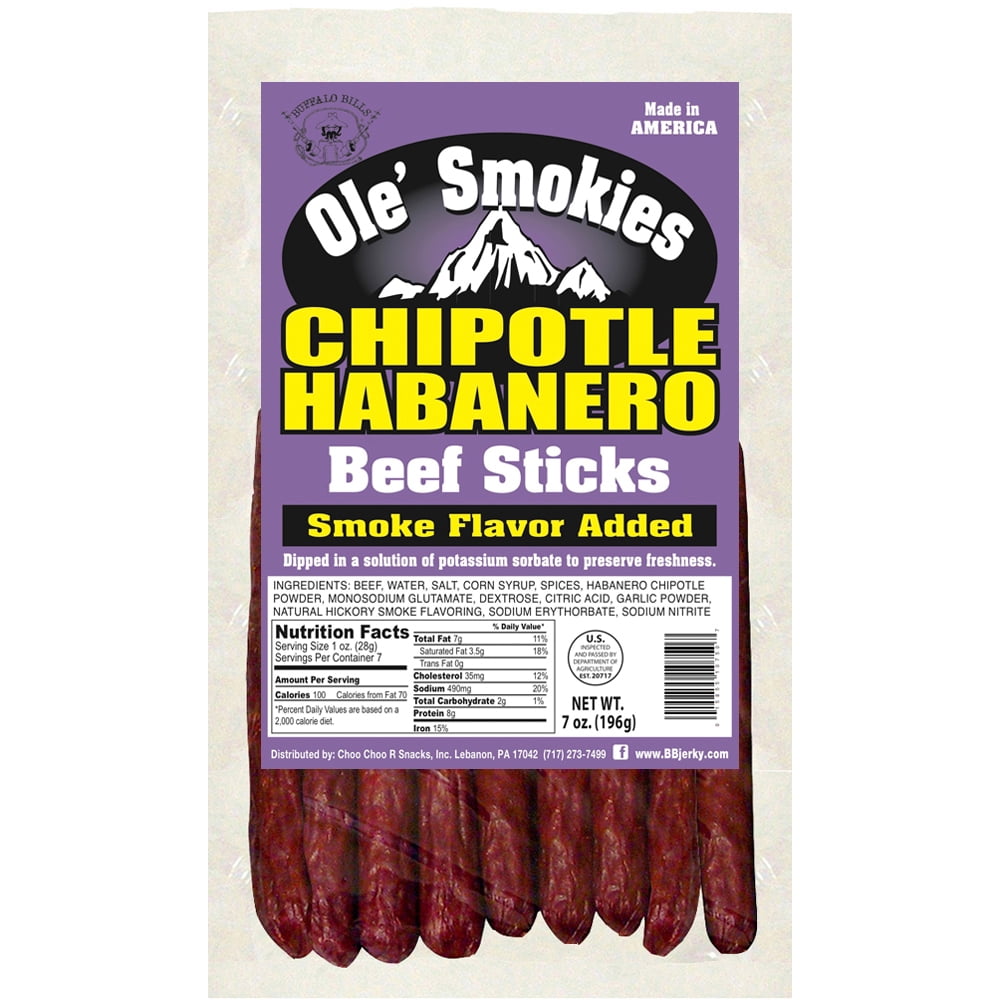 Buffalo Bills 7oz Chipotle Habanero Ole Smokies (Beef Sticks) – Four 7oz Packs