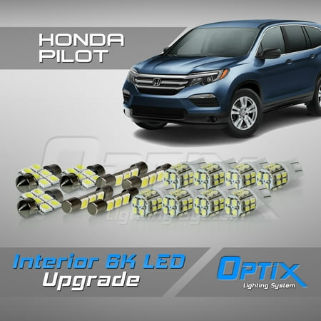 - Optix 15pc 2016+ Honda Pilot LED Interior Light Package Replacement Set - White