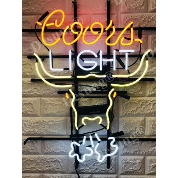 Queen Sense 20"x16" Coor Light Angry Bull Ox Neon Sign Man Cave Beer Pub Bar Artwork Handmade Wall Decor Gift Neon Light 120CLBBH