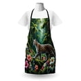 thumbnail image 3 of Cat Apron, Wild Leopard in a Colorful Floral Jungle Rainforest Palm Tees Exotic Concept, Unisex Kitchen Bib with Adjustable Neck for Cooking Gardening, Adult Size, Green and Multicolor, by Ambesonne, 3 of 4