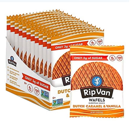 Rip Van WAFELS Dutch Caramel & Vanilla Stroopwafels - Healthy Snacks - Non GMO Snack - Keto Friendly - Office Snacks - Low Sugar (3g) - Low Calorie Snack - 12 Count (Packaging May Vary)