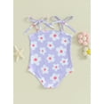 thumbnail image 5 of Musuos Toddler Girl Cute Swimsuit 6M 12M 18M 24M 3Y 4Y Sleeveless Square Neck Flower Print Tie Up Bathing Suit Summer Beach Wear, 5 of 10