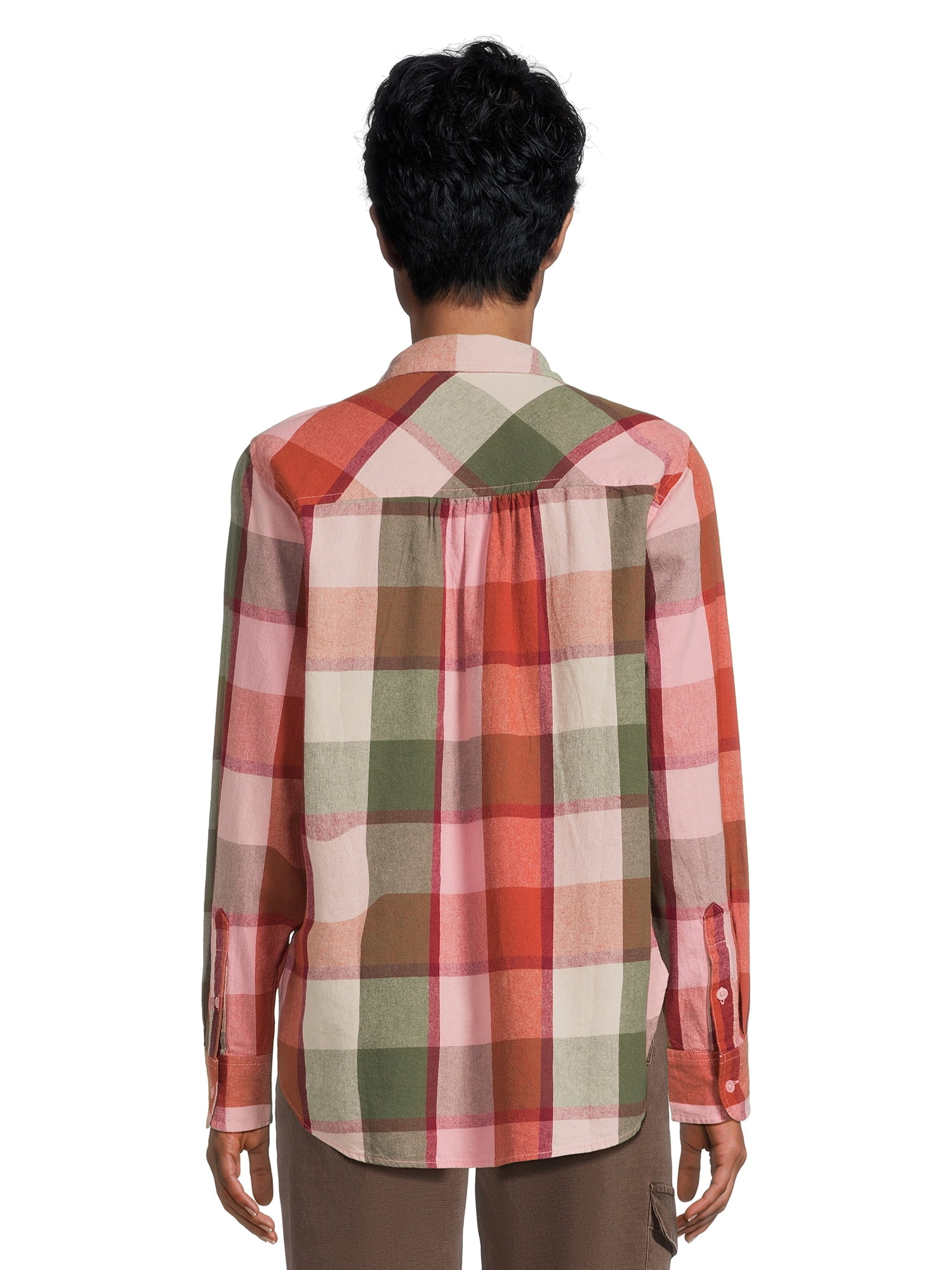 Time and Tru Women's Button Down Flannel Shirt with Long Sleeves, Sizes XS-3XL
