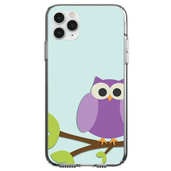 DistinctInk Clear Shockproof Hybrid Case for iPhone 12 MINI (5.4" Screen) - TPU Bumper, Acrylic Back, Tempered Glass Screen Protector - Purple Owl Cartoon - Cartoon Owls