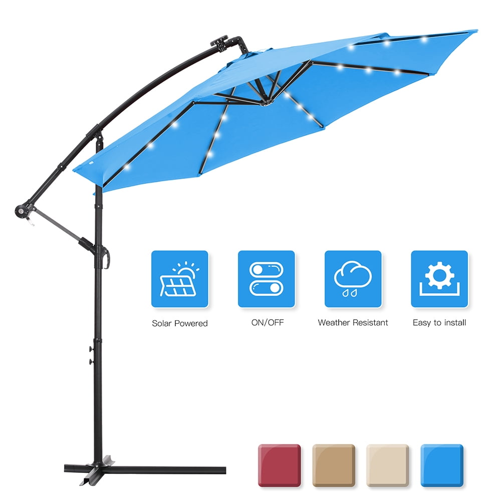 Private Jungle 10 FT Solar LED Patio Outdoor Umbrella Hanging Cantilever Umbrella Offset Umbrella Easy Open Adustment with 24 LED Lights - Tan Private Jungle 10 FT Solar LED Patio Outdoor Umbrella Hanging Cantilever Umbrella Offset Umbrella Easy Open Adustment with 24 LED Lights - Tan