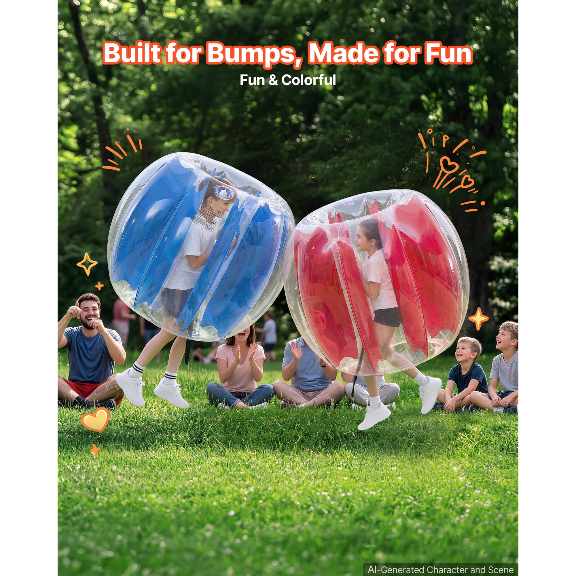 KFFKFF 2-Pack Inflatable Bumper Balls 3FT for Kids, Blue and Red, Ideal for Outdoor Activities like Backyard Games, Camping, Picnics, Parks, and Team Play, Durable PVC Material with Handles