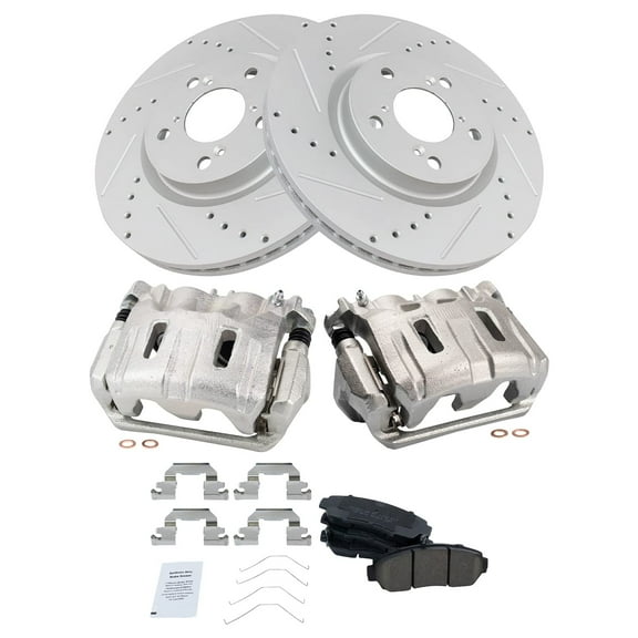 TRQ Front Performance Brake Pad & Rotor Kit Brake Caliper Brake Pads Brake Rotors Set Ceramic Vented Premium G-Coated Fits Select 2011-2014 Honda Odyssey