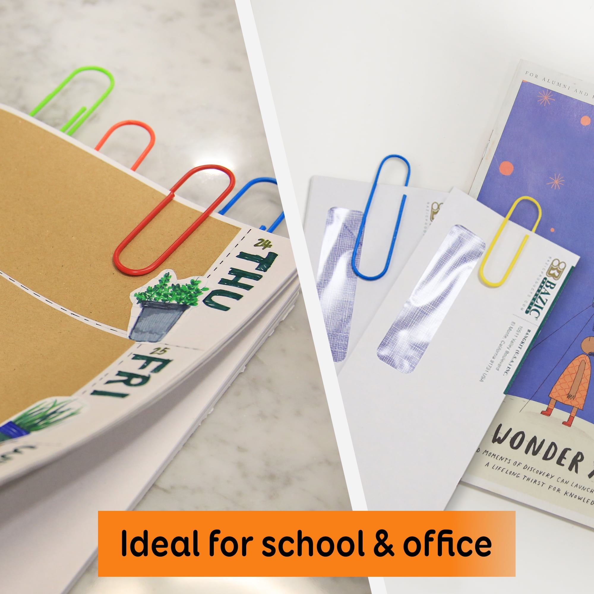 BAZIC Paper Clips 100mm Mega Jumbo Size, Color Coated Paper Clip Paperclips (10/Pack), 24-Packs