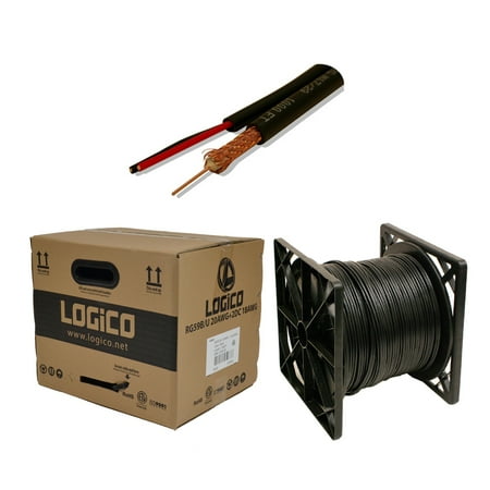 Coaxial Cable White 1000' Box - RG59 Siamese Coaxial Cable 1000ft 20AWG+18/2AWG CCTV Security Camera Wire Black