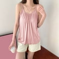 thumbnail image 2 of MESSUEN Spaghetti Strap Tank Top Silk Pajamas for Women Crew Neck Chemise Solid Round Neck Suspender Loose Vest Pajama Pullover Tank Basic Tops for Women Womens Basic Tee Shirts Pink M, 2 of 4