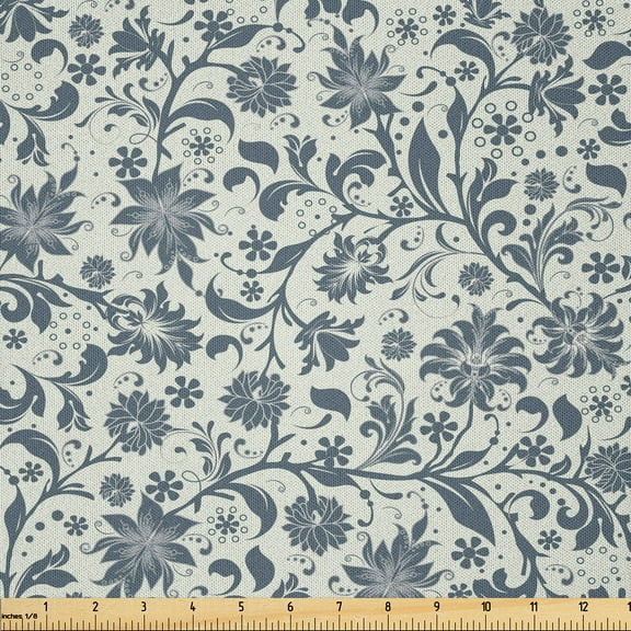 Ambesonne Garden Art Fabric by the Yard Microfiber, Botanical Abstract, 1 Yard, Beige Slate Blue