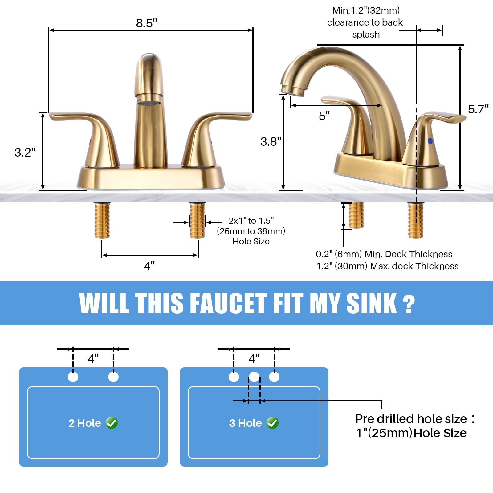 Wowow 4 inch Centerset 2-Handle Bathroom Faucet for Bathroom Sink with Pop Up Drain