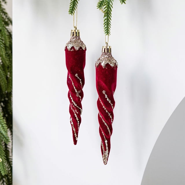 Adornos Navideños Flocados para Árbol | Adorno Colgante Pequeño para Ventana | Plástico Rojo, 1 Unidad, 15 X 3 Cm | Ligero y Festivo