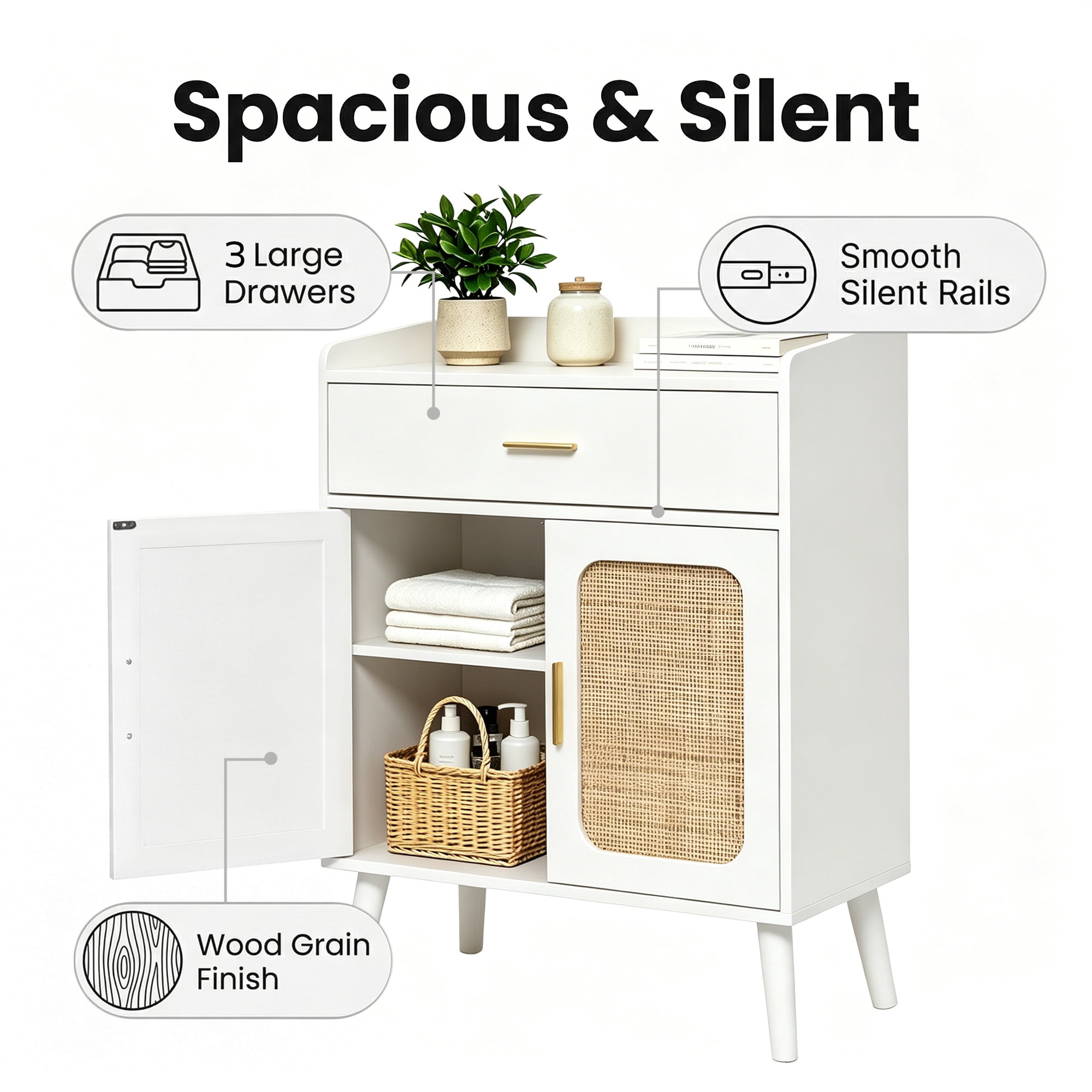 Kitchen Storage Cabinet, 2 Door Cabinets & 1 Drawer, Wood Grain, Coffee Bar Station