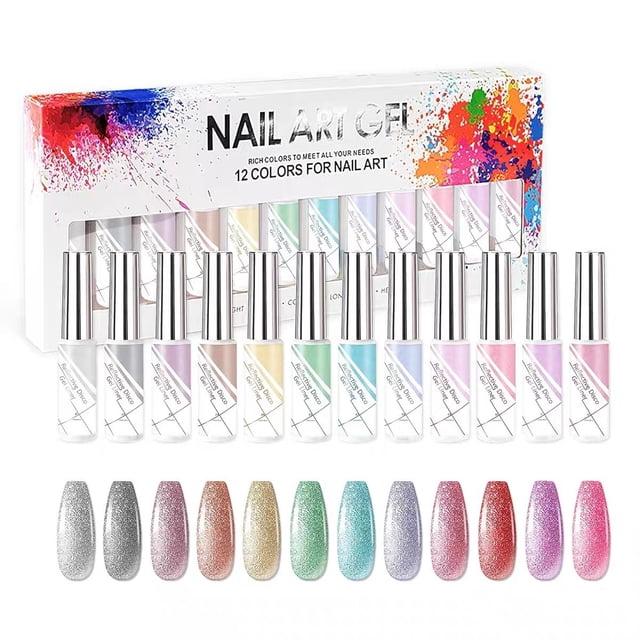 Kit de 12 esmaltes en gel, coloridos y modernos, con 3 frascos de base, capa superior mate y brillante de 8 ml.