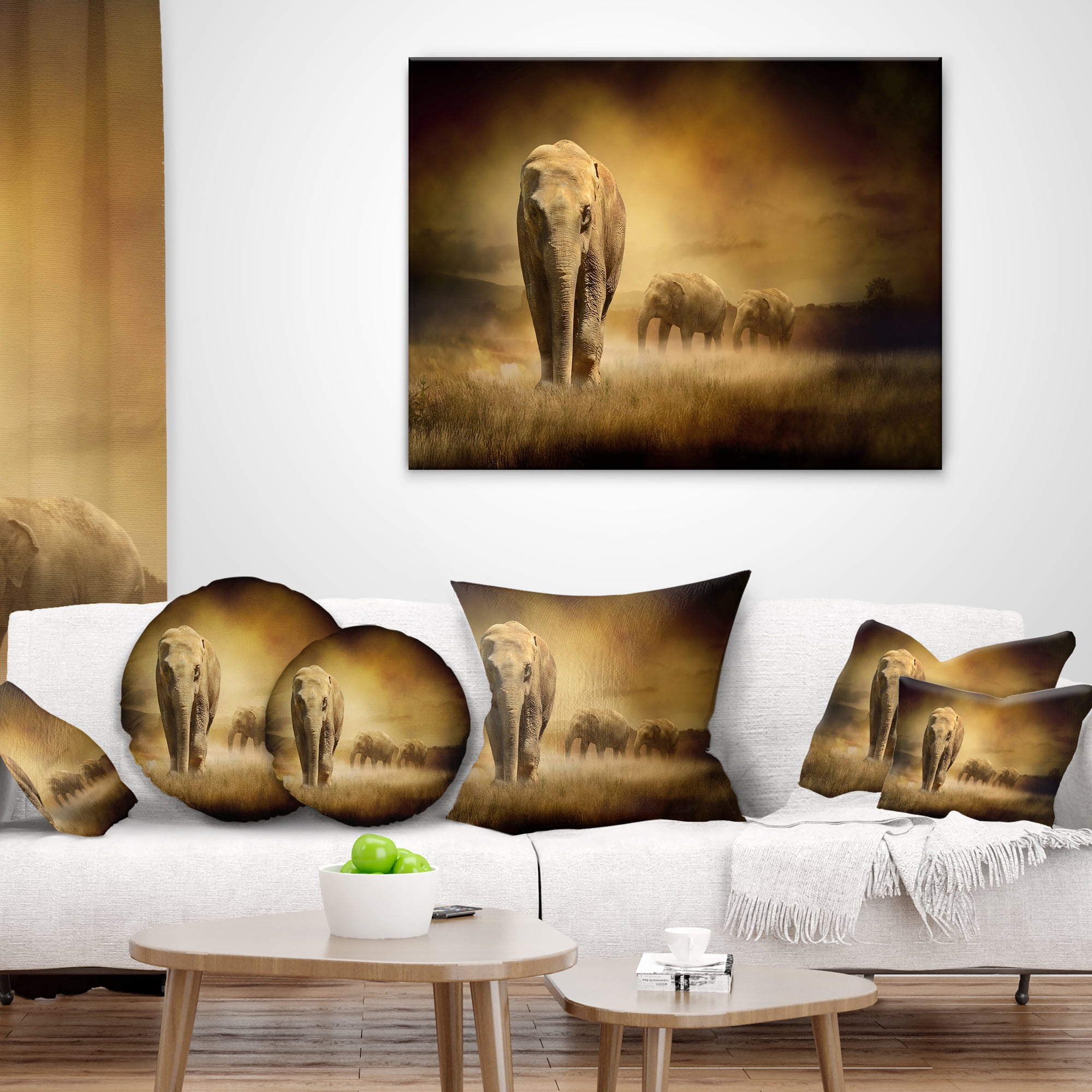 Designart Elephants at Sunset - Animal Throw Pillow - 16x16