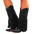 thumbnail image 3 of Shadoumai Fringe Cowgirl Boots for Women Pointed Toe Heel Cowboy Wide Calf Boots Classic Embroidery Tassel Pull On Boot Fall Winter Western Vintage Wedding Party Country Mid Calf Booties, 3 of 8