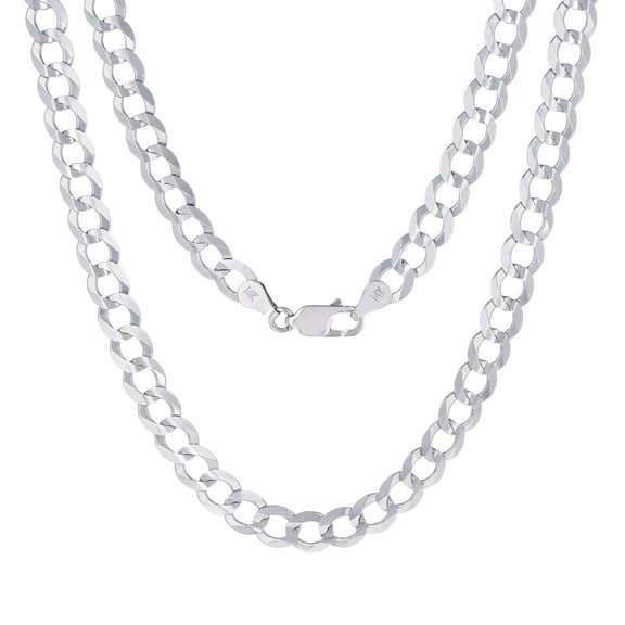 Nuragold 14k Real White Gold Solid Cuban Curb Link 7mm Chain Necklace (20"-30") Italian Jewelry for Men