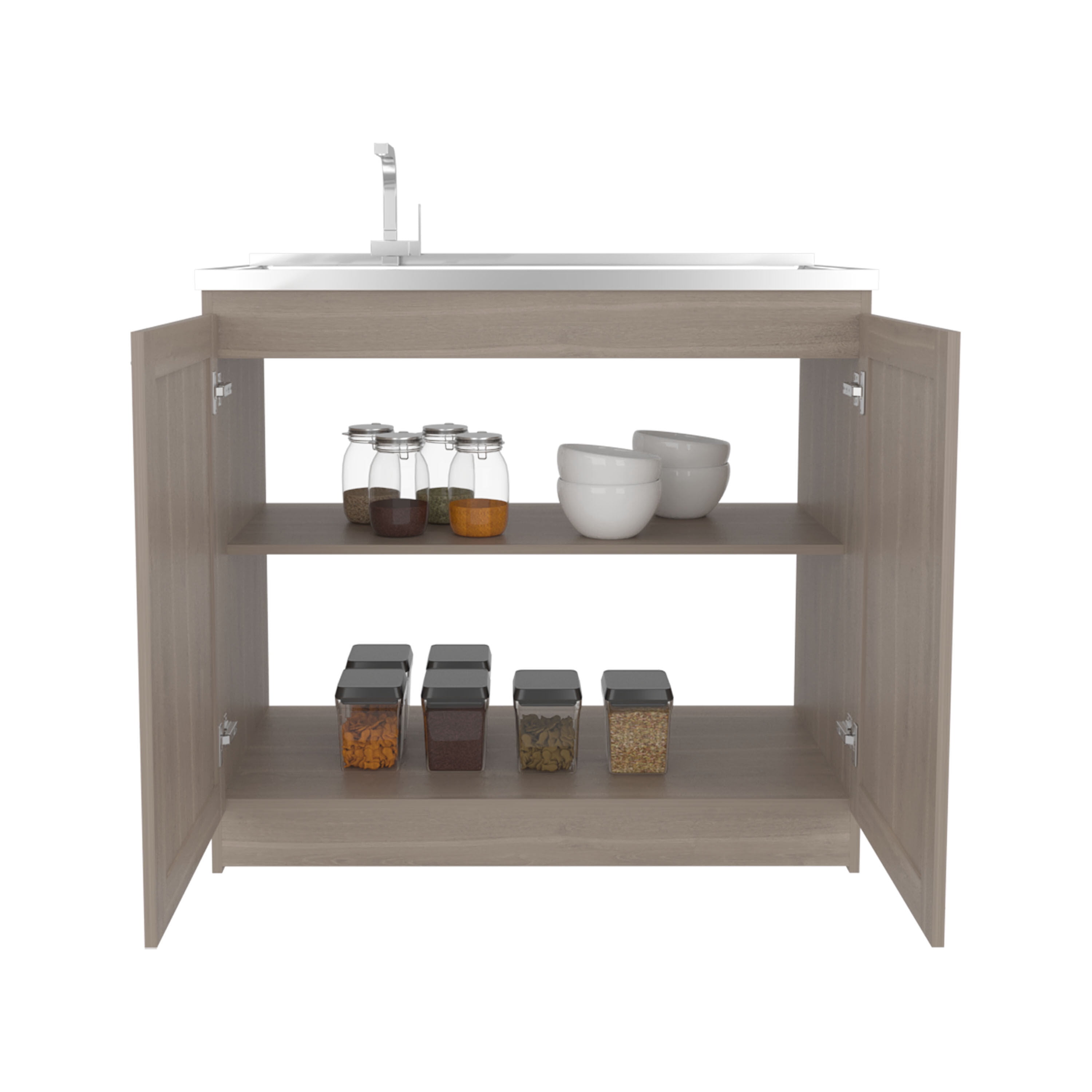 Undermount Kitchen Sink, Zurich 39" Wide Utility Sink, Base Cabinet Two-Door Cabinet With Two Shelves, Stainless Steel Sink, Laundry Room, Garage Sink, Light Gray, Gray Stainless Steel Kitchen Sink