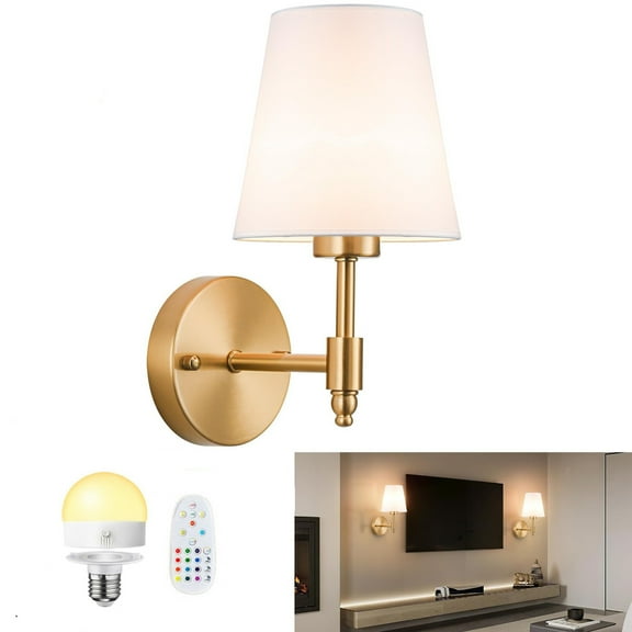 Battery Operated Wall Sconces , Wireless Rechargeable Dimmable Wall Light with RGB Bulb and Remote