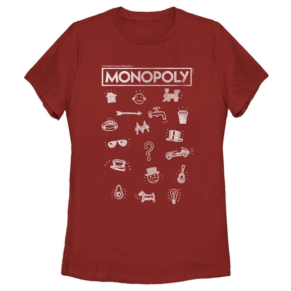 Women's Monopoly Favorite Board Game Icons  Graphic Tee Red Large