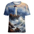 thumbnail image 5 of Lighthouse Sunrise Coast Scenery Pale Blue Tan Women's Short Sleeve Tops Casual Blouses T Shirt, 5 of 6