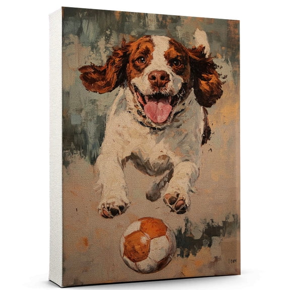 Welsh Springer Spaniel Dog Playing Soccer Stretched Canvas Size 8x12 – Sports Dog, Perfect for Animal Lovers, Welsh Springer Spaniel Dog Canvas, Soccer Canvas Size Wall Art