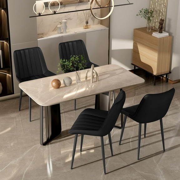 Arlopu Upholstered Dining Chairs Set of 4, PU Leather, Modern Dining Chairs with Thick Cushions & Metal Legs for Kitchen/Living Room