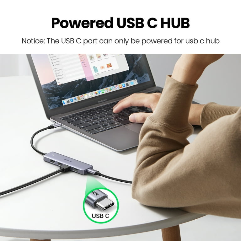 UGREEN USB C 5-in-1 USB C to USB 3.0 Hub, 4 USB 3.0 Ports 5 Speed, Powered USB C Splitter Extender Hub for Laptop iPad Samsung Galaxy S23