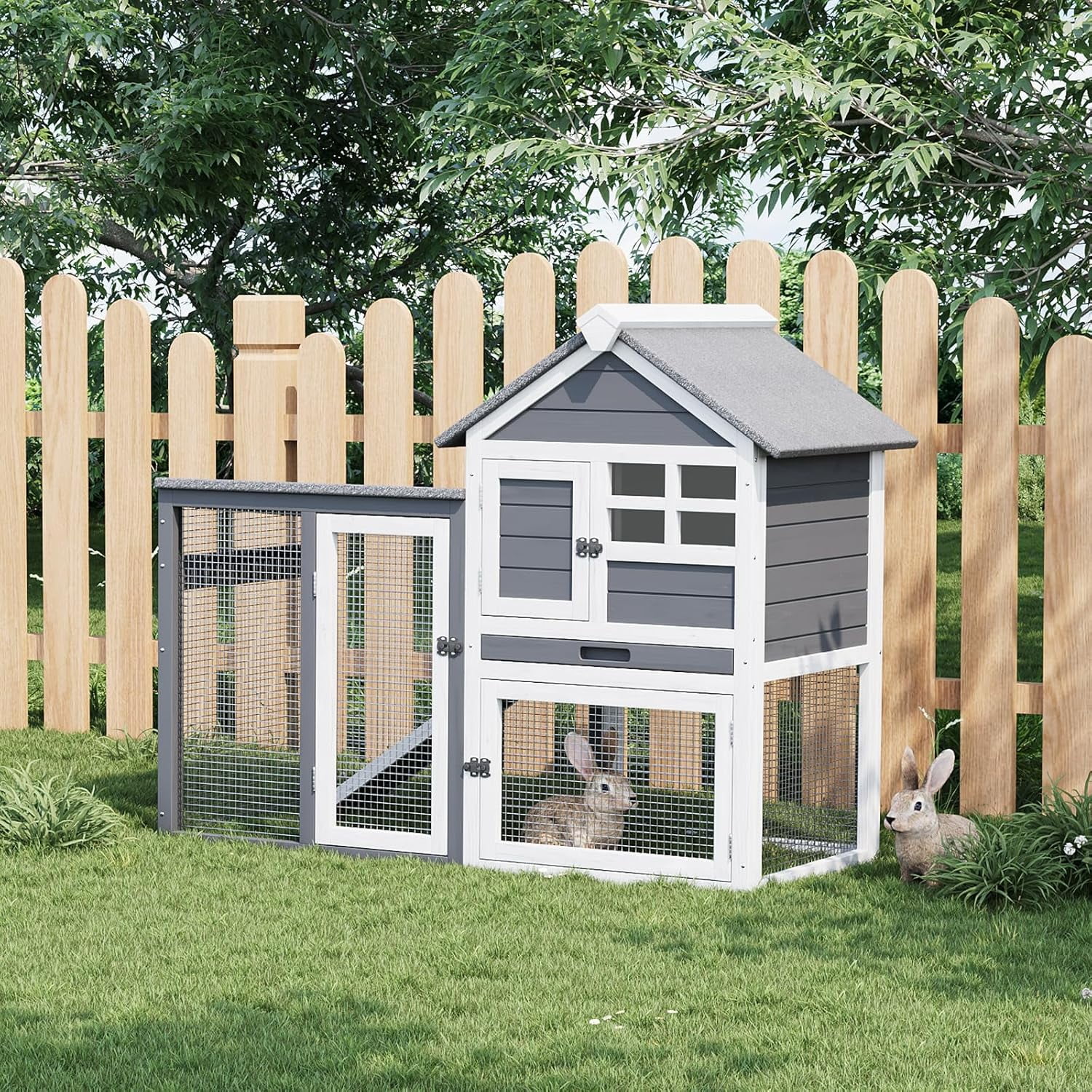 Trilenars 2-Tier Large Rabbit Hutch with Pull Out Tray,Grey