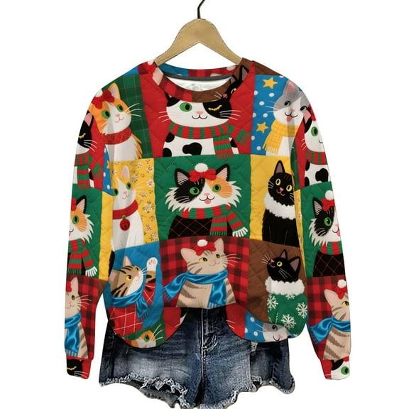 2025 Merry Christmas Sweatshirts Women's Fleece Crewneck Sweaters Fashion Christmas Printed Long Sleeve Blouses Casual Loose Shirts Xmas Holiday Pullover Tops