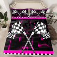 thumbnail image 2 of Erosebridal Racing Car Flag Bed Sheets Set Queen Size, Hot Pink Bed Sheets Queen, 3D Rectangle Decor 4 Pieces, 2 of 7