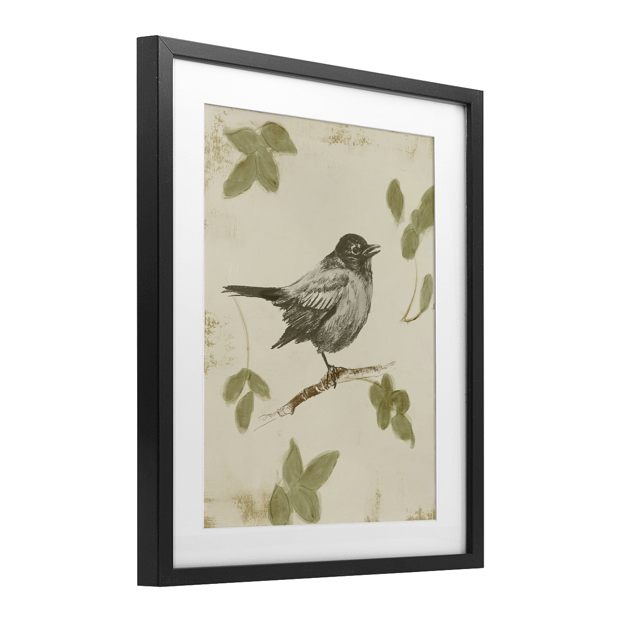 Stupell Industries Bird Scene over Neutral Black Framed Print Under Glass, design by Lanie Loreth