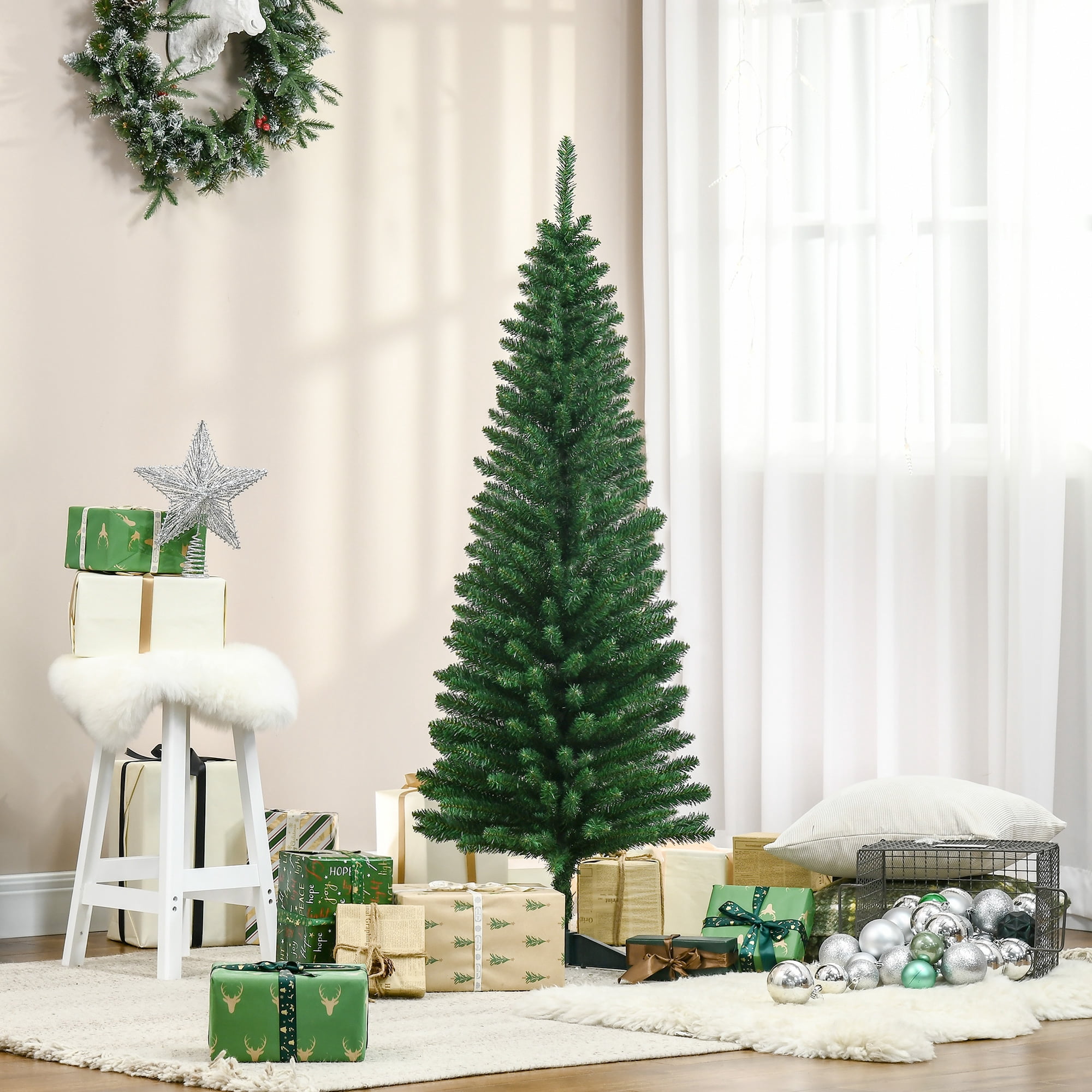 Alvantor Christmas Tree Unlit Pencil with 294 Tips, Slim Holiday Decor 19.75"x19.75"x60" 5ft Green