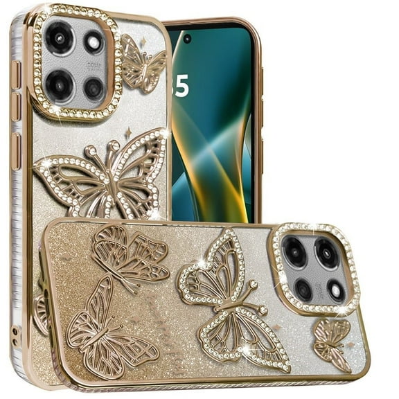 For Moto G Stylus 2026/2025 Case Bling Butterflies 3D Glitter   Tempered Glass