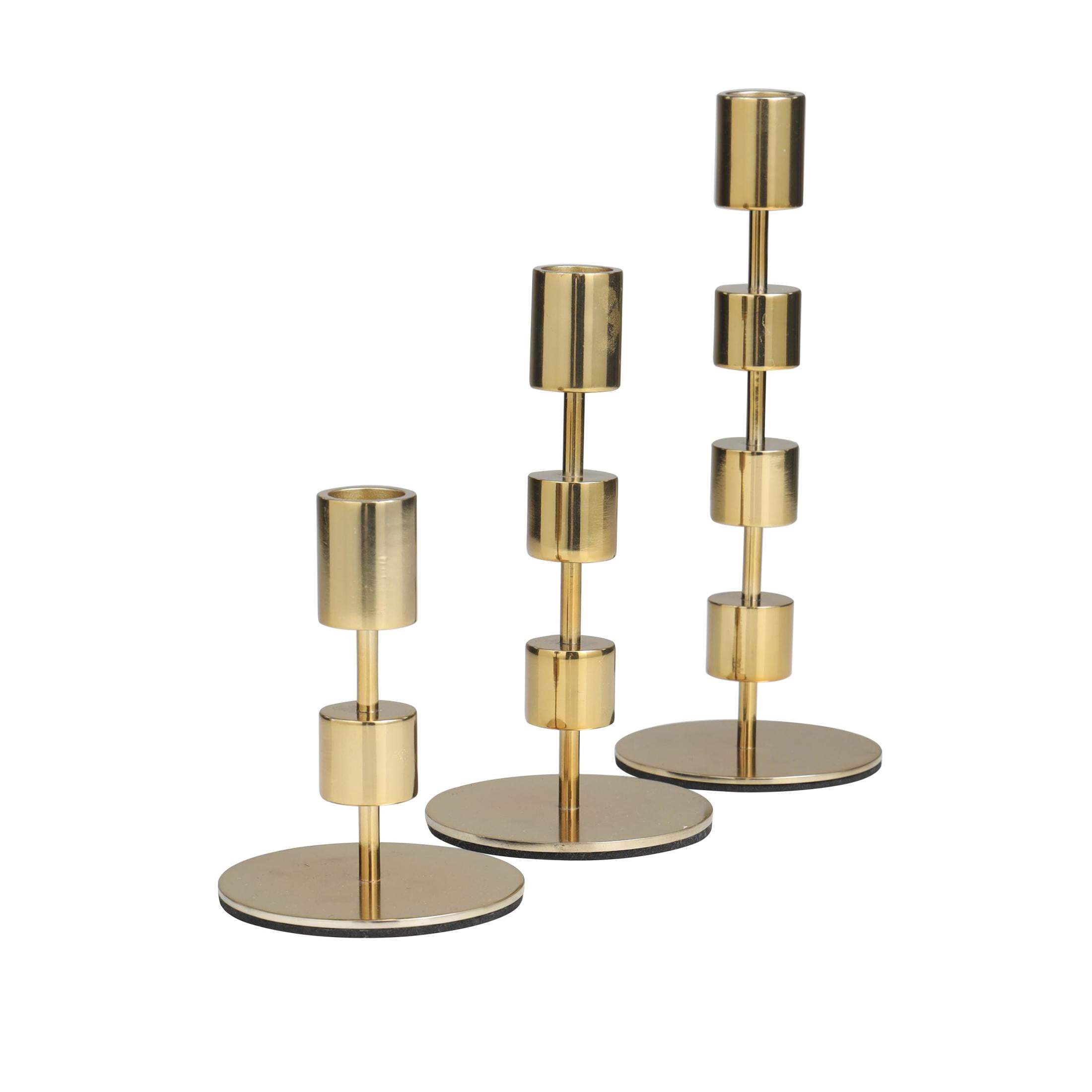 DecMode 4 Candle Gold Aluminum Metal Abstract Floating Block Candle Holder with Rounded Base, Set of 3