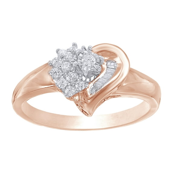 AFFY Baguette & Round Natural Diamond Heart Promise Ring in 10k Rose Gold