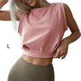 thumbnail image 4 of Minnieouse Top corto sin mangas para mujer, camiseta básica de Color sólido con cuello para correr, ropa de verano para fiesta, oficina, Prendas para la parte del cuerpo Rosa L Minnieouse AP011025-11, 4 of 5