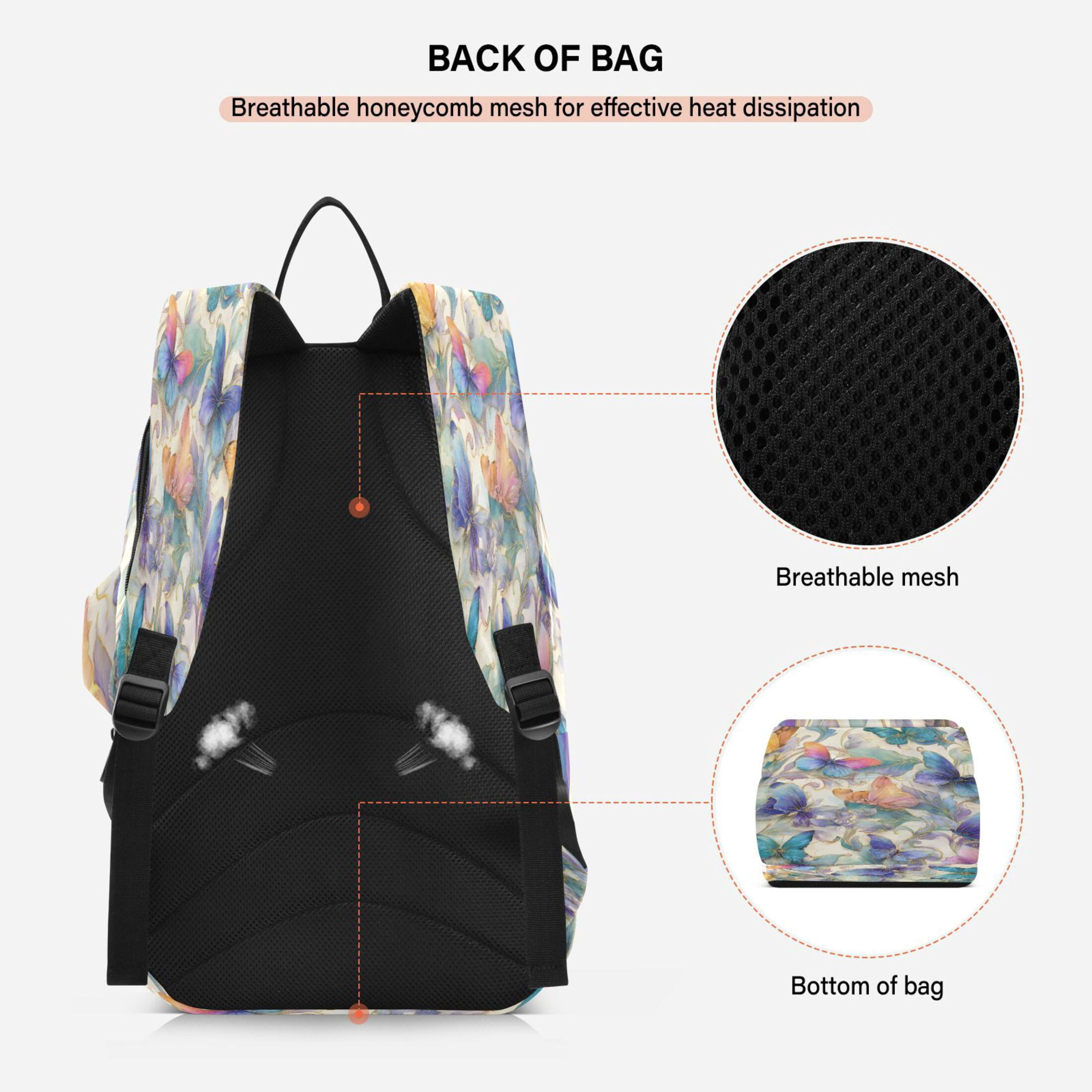 2 Racquet Holder Tennis Backpack Tennis Racket Covers Gym Bags Elegant Watercolor Butterfly Painting