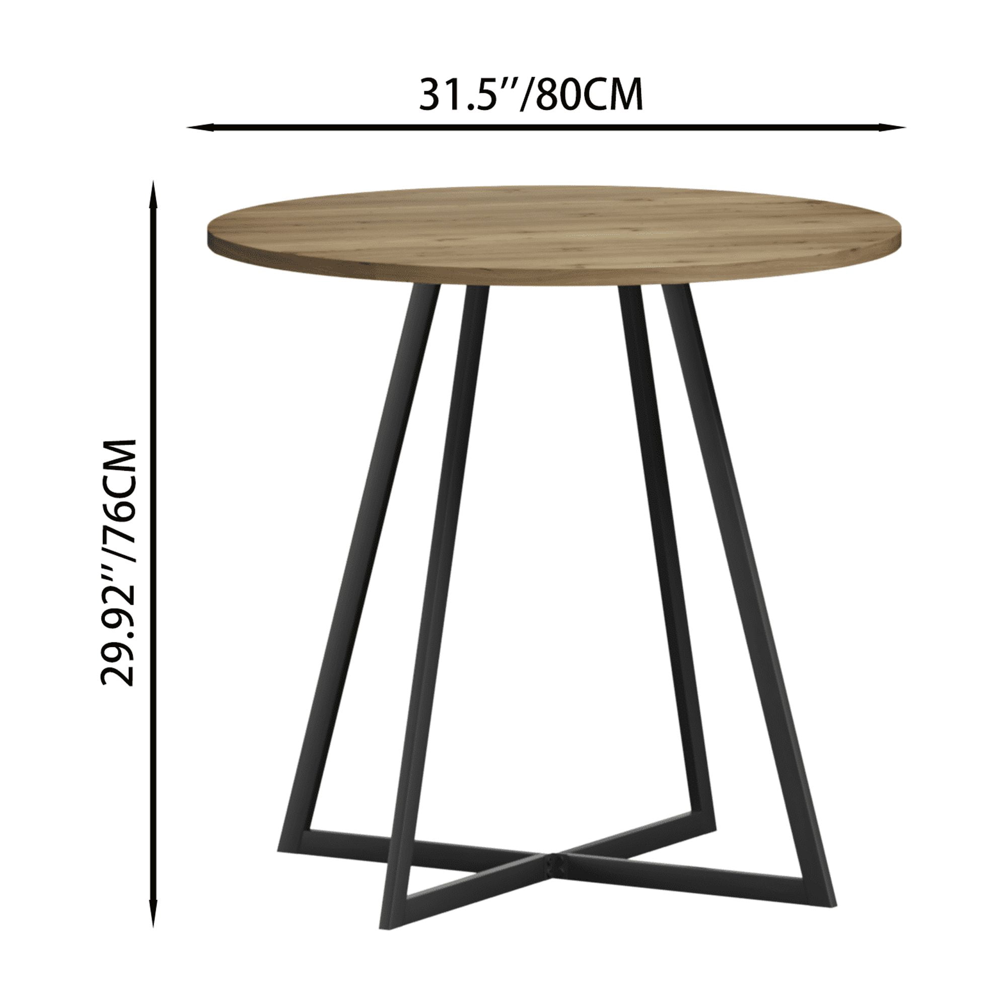 31.5 Inch Round Dining Table with Wood Top Black Metal Legs Modern Kitchen Breakfast Table for 4