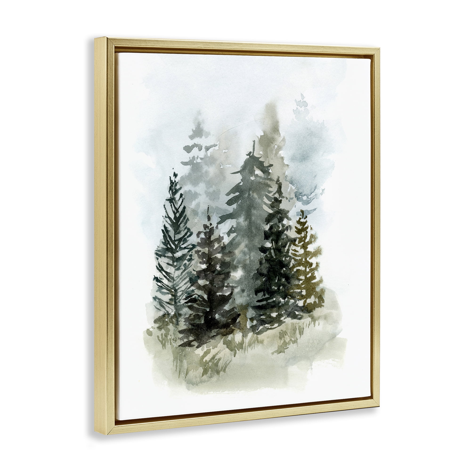 Stupell Industries Layered Forest Trees Botanical & Floral Painting Gold Floater Framed Art Print Wall Art, 17 x 21