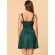thumbnail image 5 of Vestido sin mangas delantero con cremallera y tirantes a cuadros a cuadros para mujer Verde M, 5 of 6