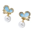 thumbnail image 2 of SPRING PARK Fashion Jewelry Butterfly Women Crystal Gold Faux Pearl Ear Stud Earrings Gift, 2 of 8
