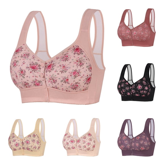 Einccm Women's Wireless Gathered Front Button Breathable Bra for Daily Wear, Non-Steel Hoop, Soft and Comfortable Underwear for Women