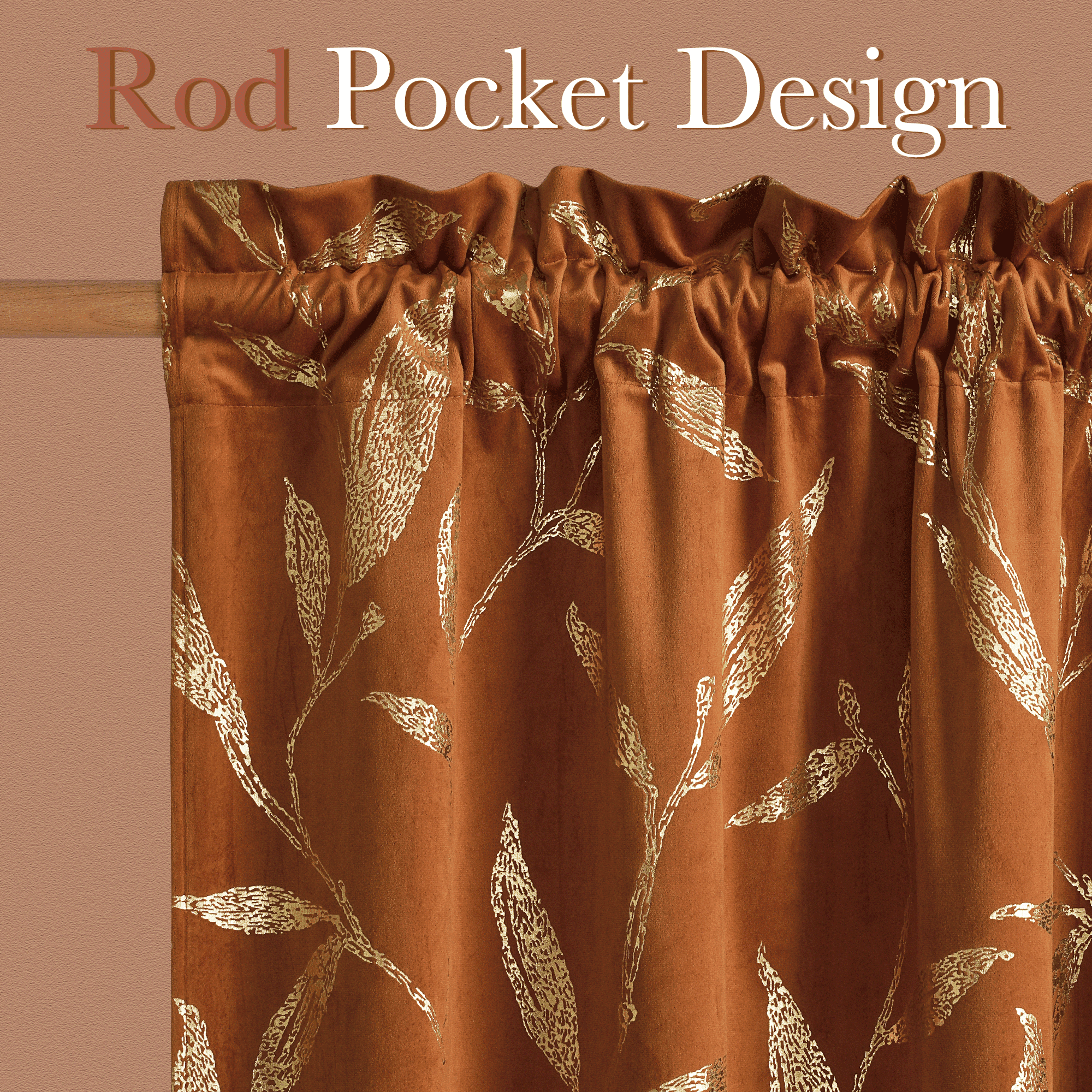 NICETOWN Blackout Velvet Curtains for Living Room, Soft Vintage Leaf Patterned Gold Foil Printed Velvet Curtains Rod Pocket Room Darkening Thermal Insulated Drapes, Gold Brown, 50"x84", 2 Panels